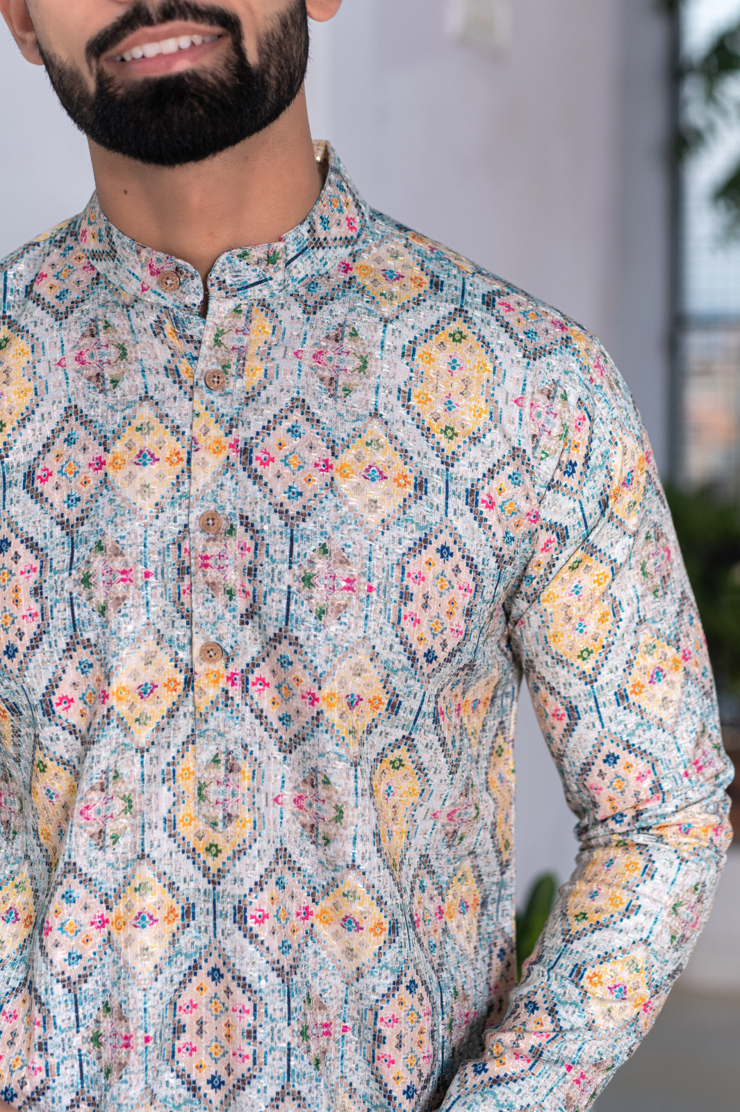 Men’s Ethical Printed Mulberry Kurta – Perfect for Casual Wear