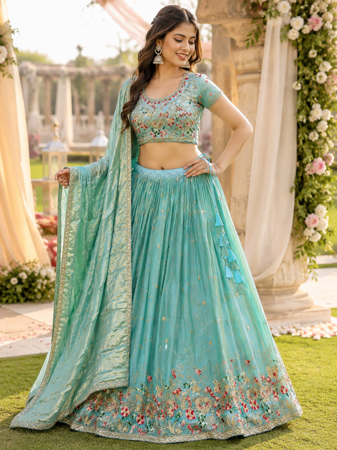 Women’s Indian Wedding Lehenga Unstitch Choli Designer Floral Party Wear Outfit