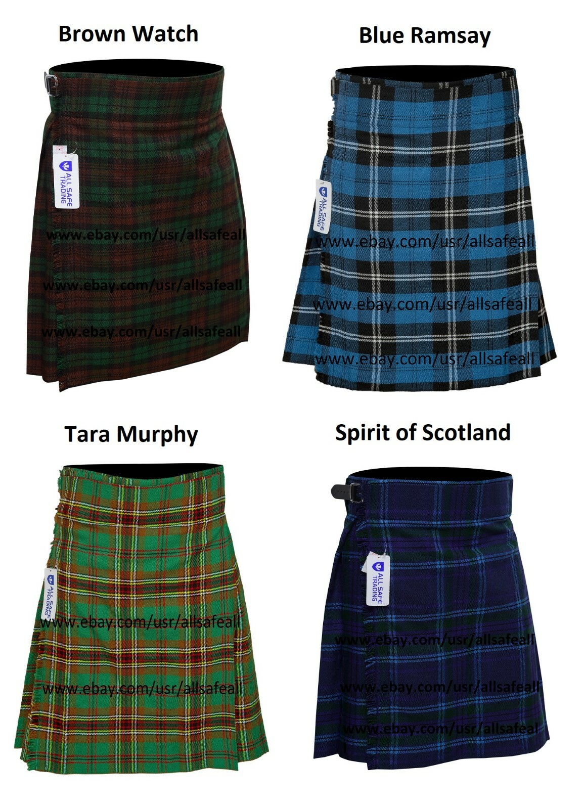 Men’s Scottish Kilts Tartan Kilt 13 oz Highland Casual Kilt 4 Tartans