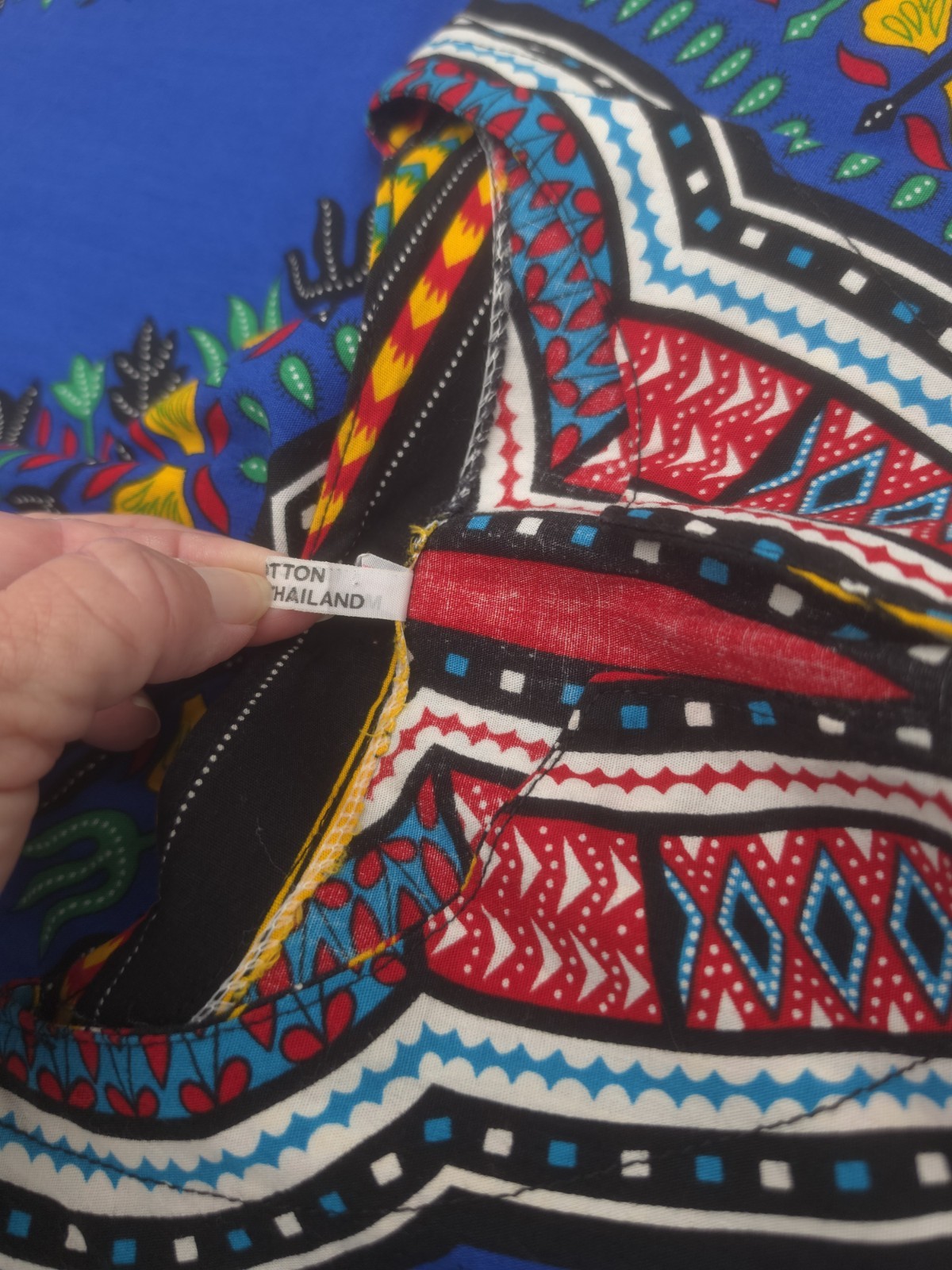 Blue Dashiki African Print Tunic Top Shirt, Cotton Woven, One Size Unisex