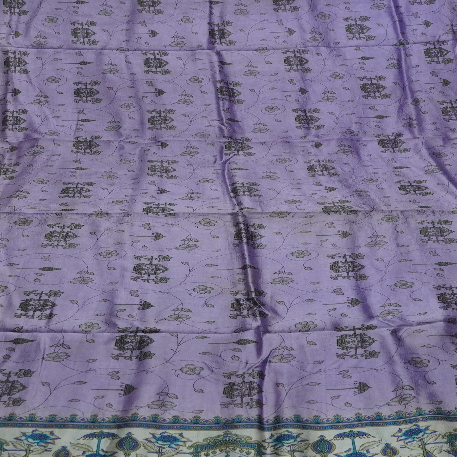 Namaste Vintage Violet Saree 100% Pure Silk Printed Indian Sari 6YD Craft Fabric