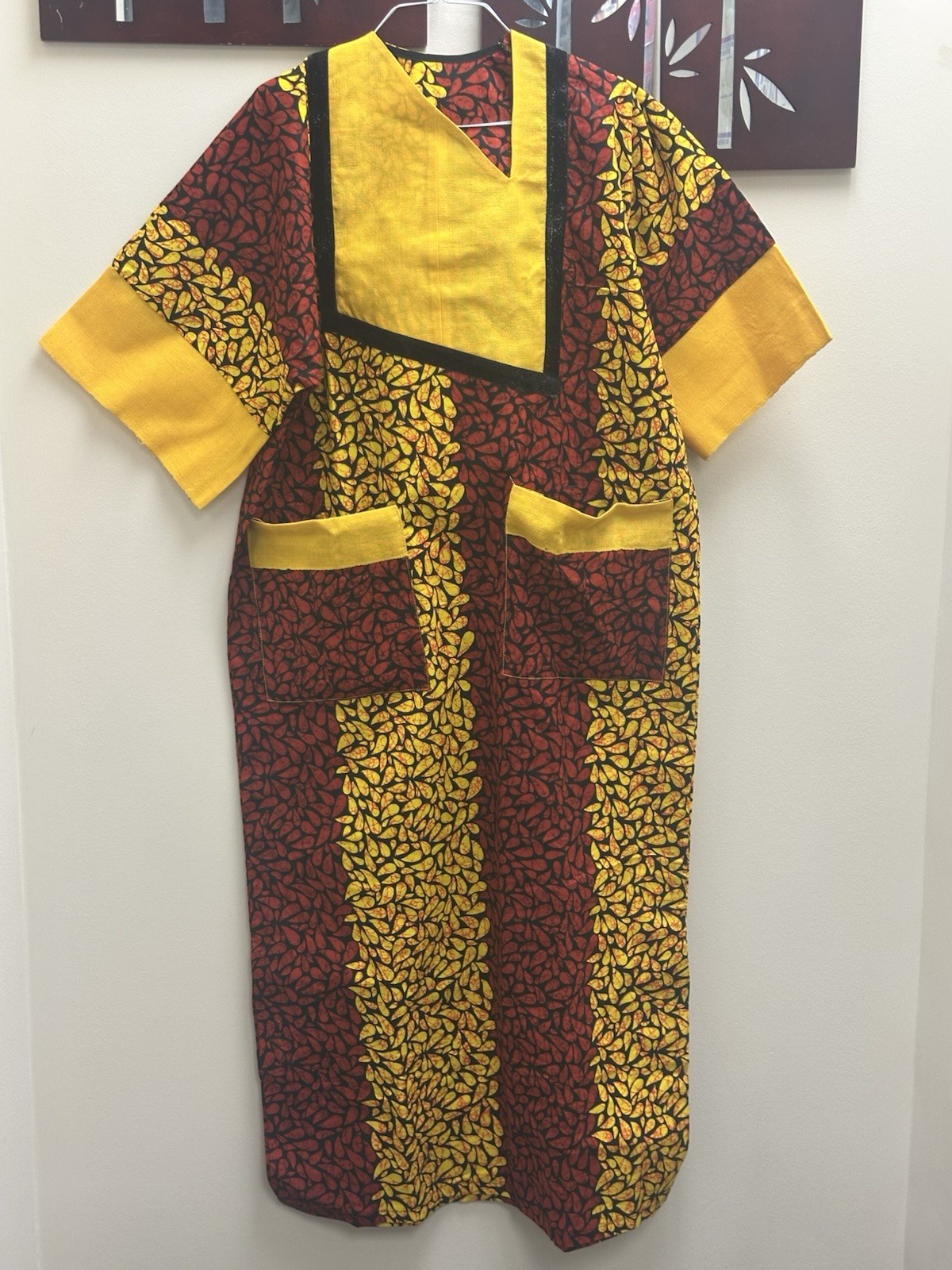 African Nigeria Ankara Kaftan Dress Mixed With Aso Oke. Women Long Dress L- XL
