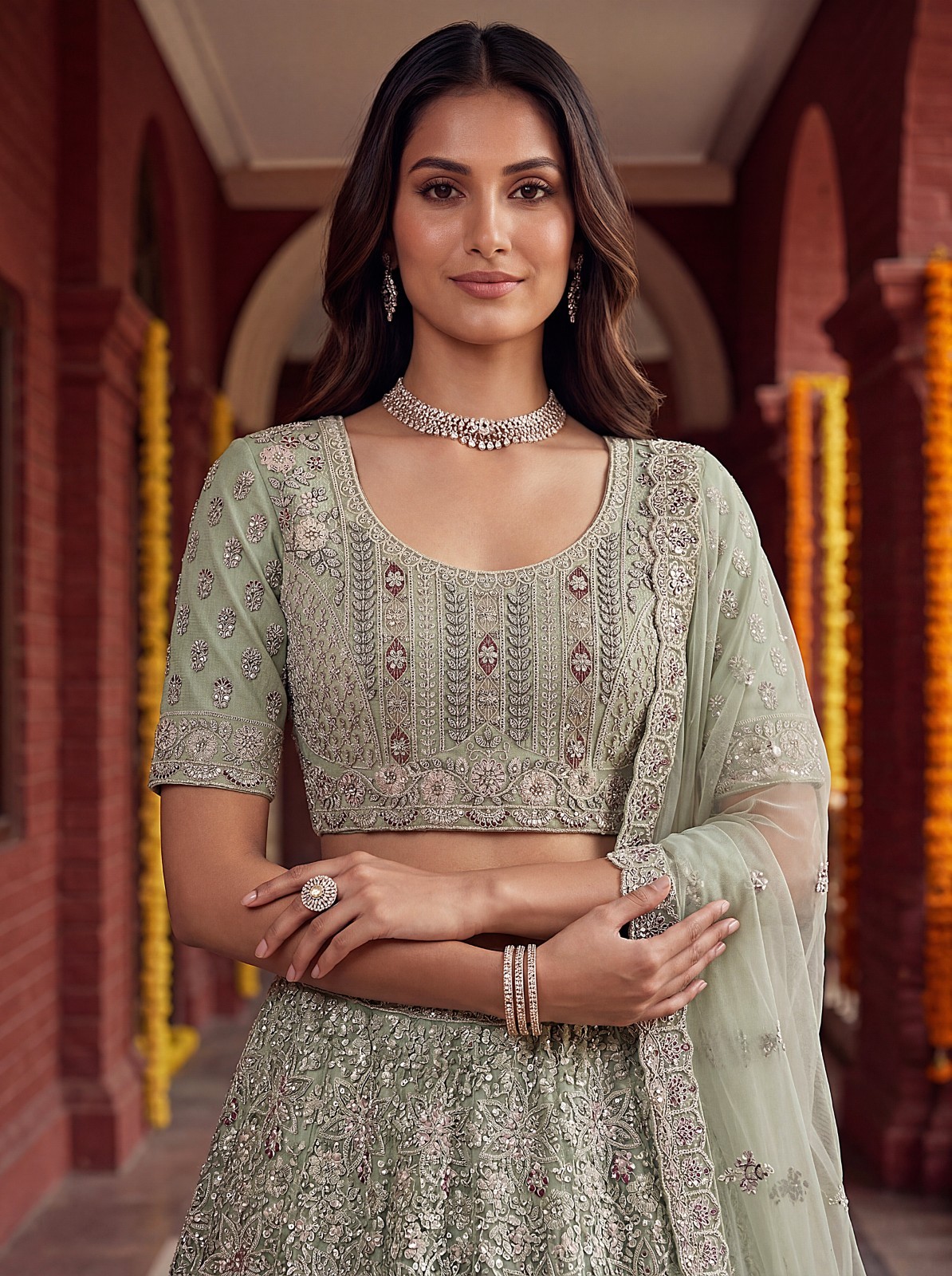 Bridal Net Lehenga Choli Sequins Zircon Designer Reception Party Dress