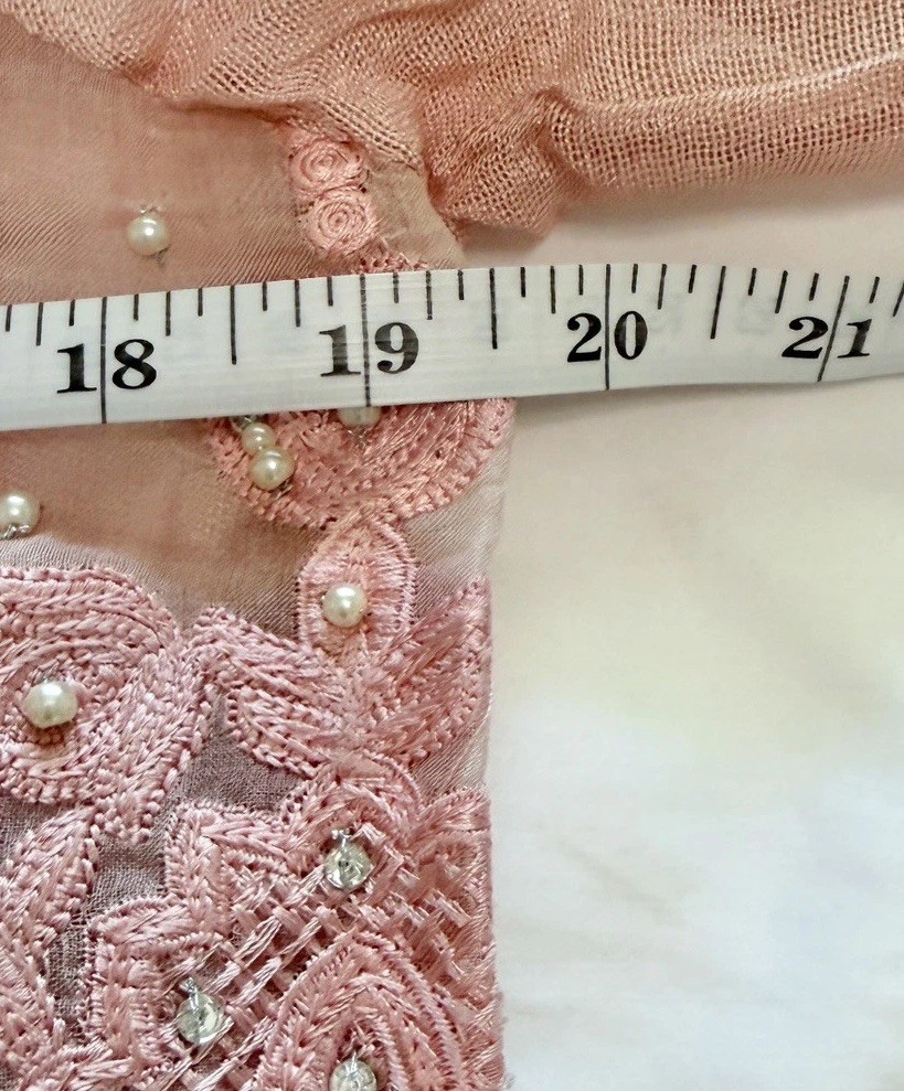 Agha Noor Amira Embellished Tunic Pink Gold Pearl Charms Crystals w/ Liner Small
