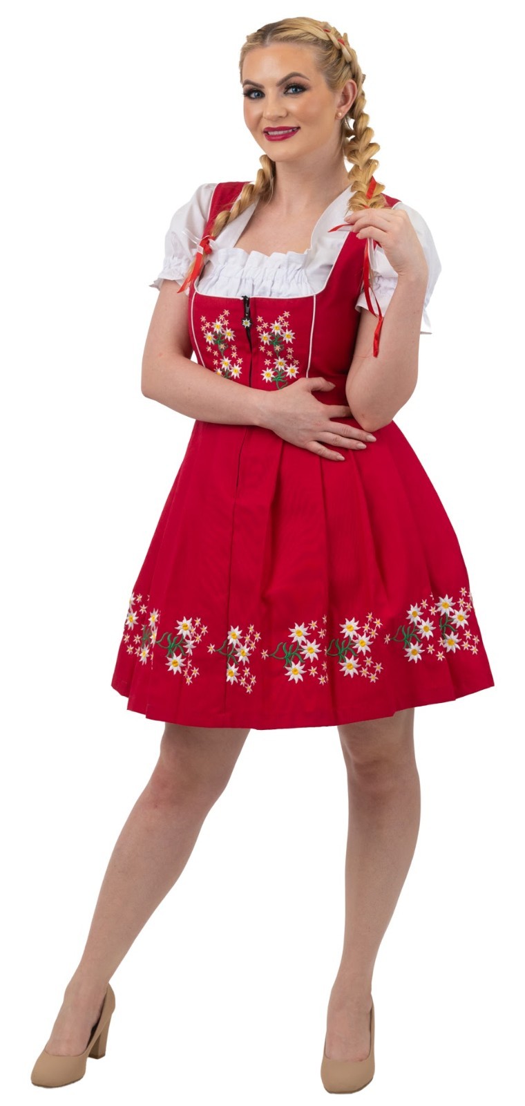 XS 2 German Dirndl Dress EMBROIDERED Short Oktoberfest COTTON Party 3 PIECE SET