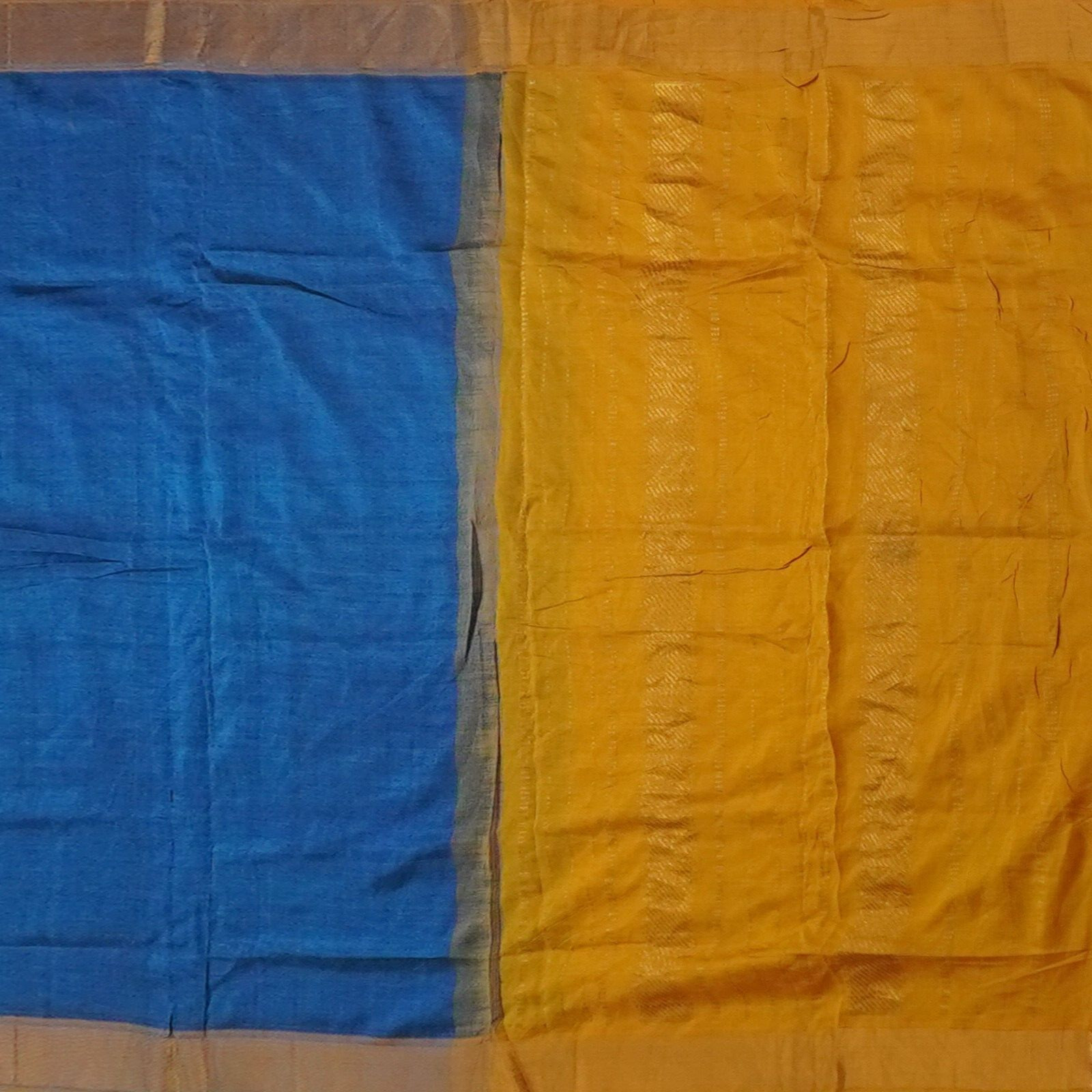 Vintage Peacock Blue Saree 100% Pure Cotton Zari Handwoven Sari 6YD Craft Fabric