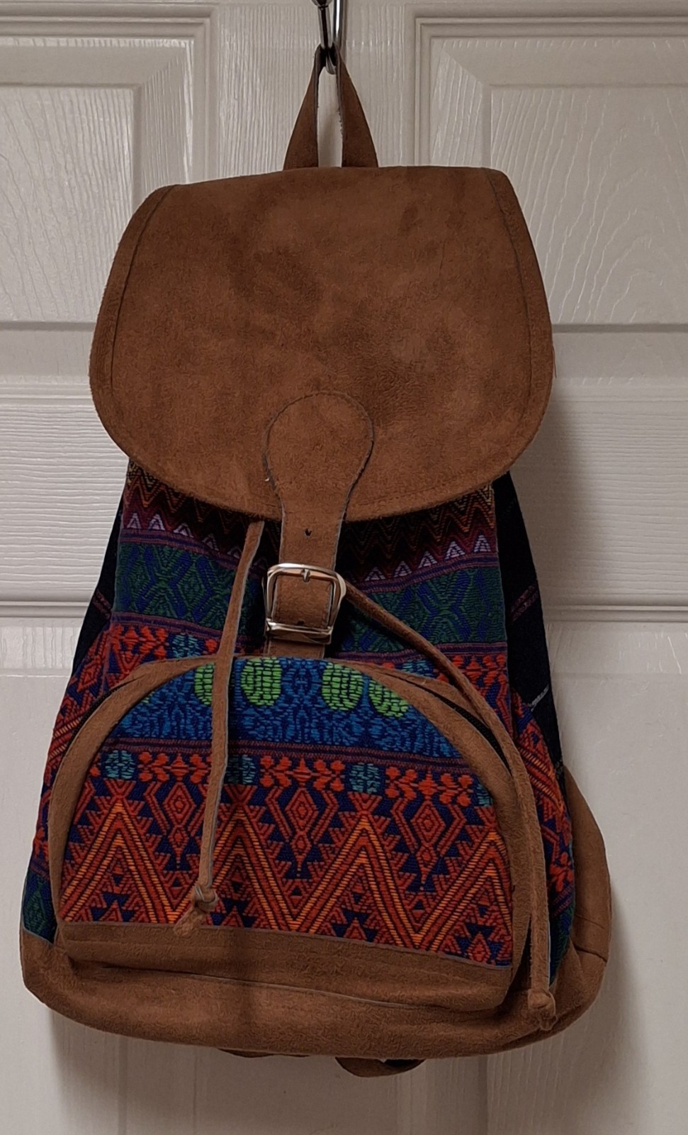 Vintage Embroidery Heavy Cotton Mayan Handmade Faux Suede Multisex Backpack