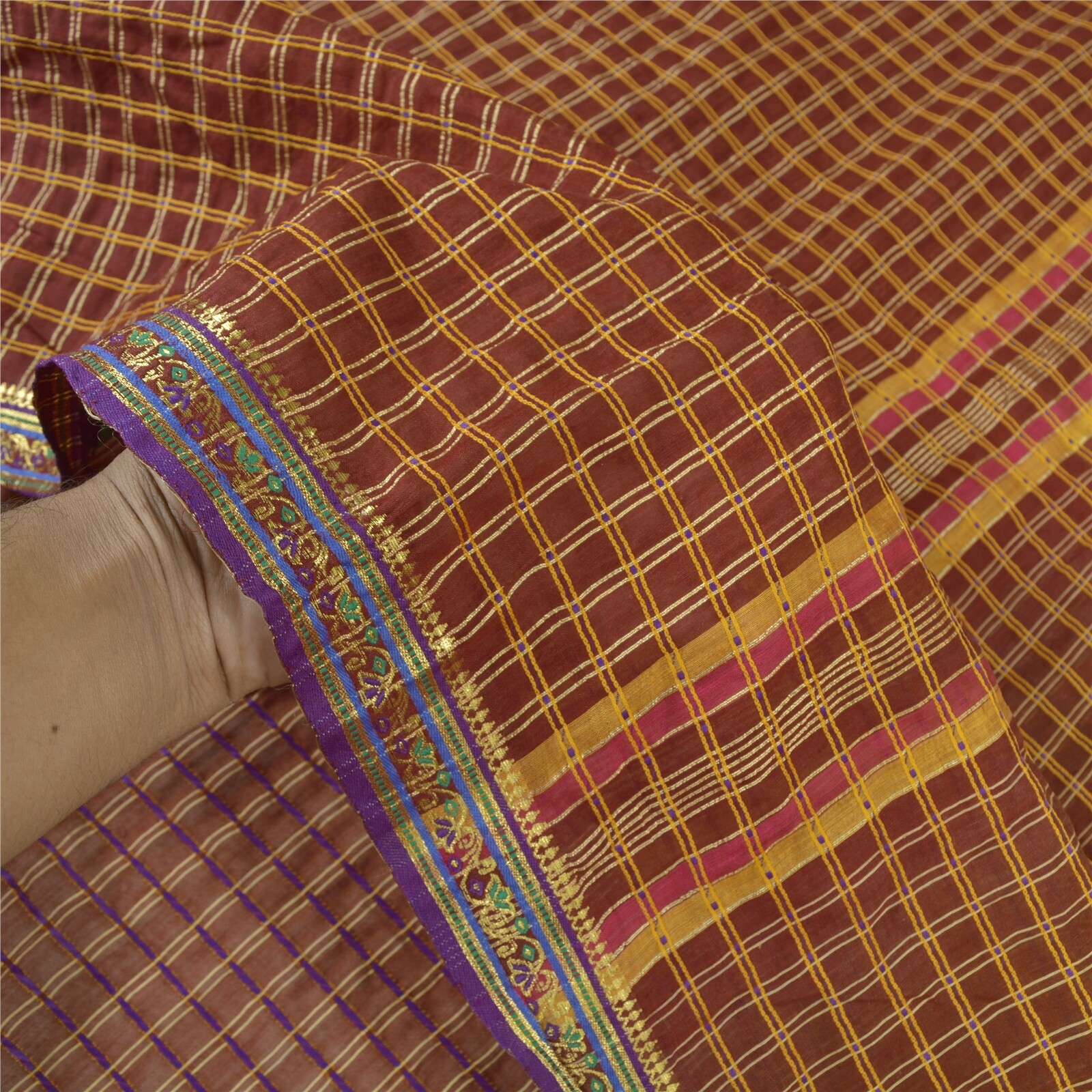 Sanskriti Vintage Dark Red Sarees Blend Cotton Hand-Woven Premium Sari Fabric