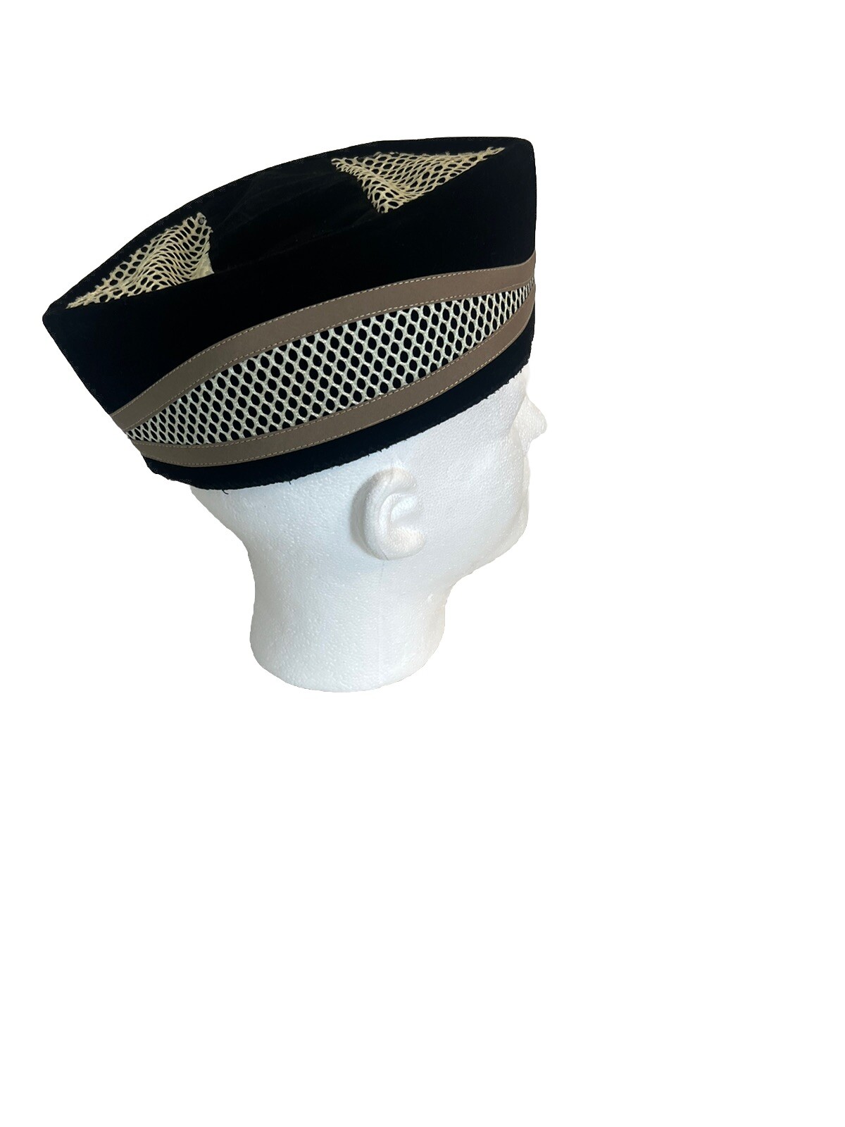 Black / Beige Color Handmade African Traditional Chieftaincy Hat. One Size