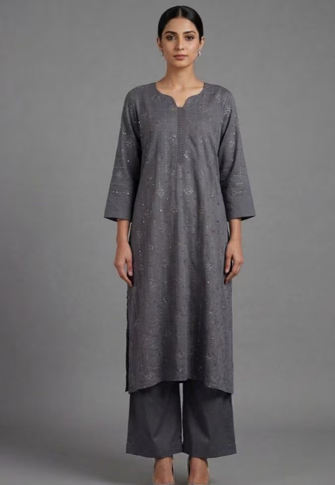 LA KASHA Women’s Kurti Pant Set Glazed Cotton Tunic Embroidered Ethnic Outfit