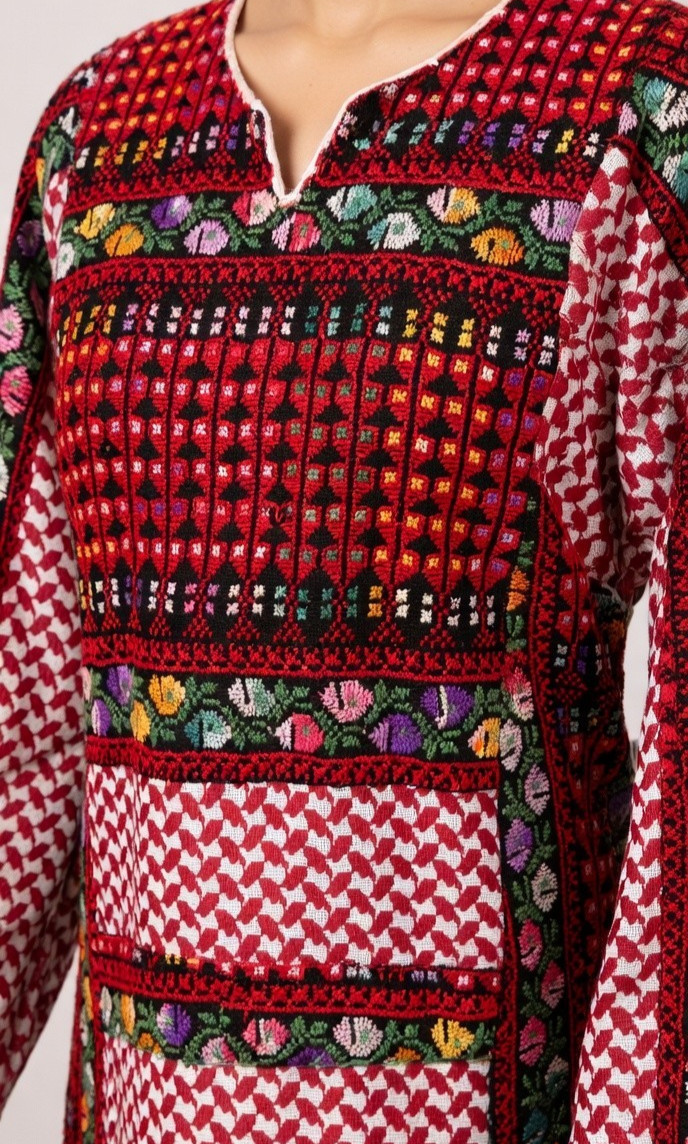 Authentic Jordanian Thobe Hand Embroidered Tatreez Traditional Red Maxi Dress