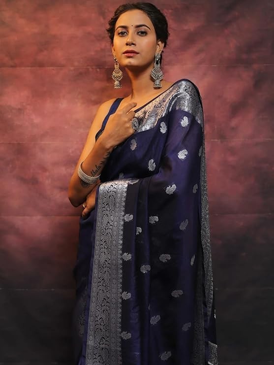 Women’s Kanjivaram Soft Pure Silk Banarasi Sarees With Blouse Piece