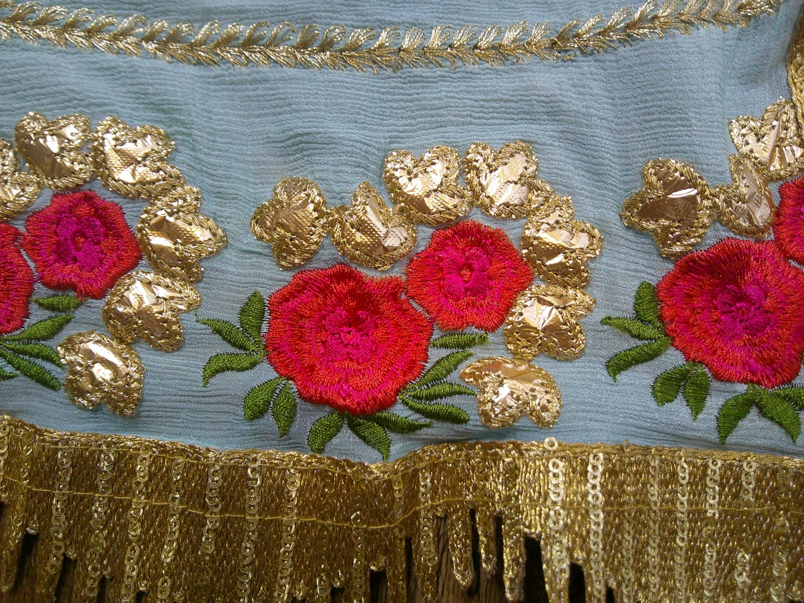 Light Blue aqua Golden Embroidered Indian Shalwar Kameez 3 Piece Set