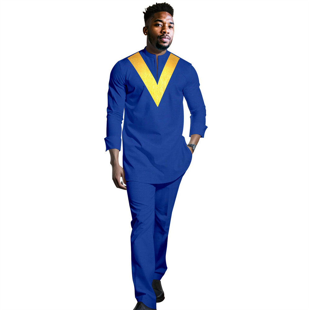 Men’s African 2 Piece Set Traditional Shirt and Pants Set Suit Middle East Suit