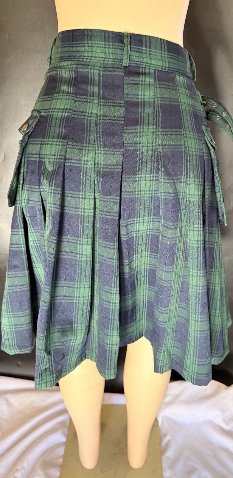 Scarlet Darkness Scottish Tartan Utility Kilt Midi Skirt with Bag Size M