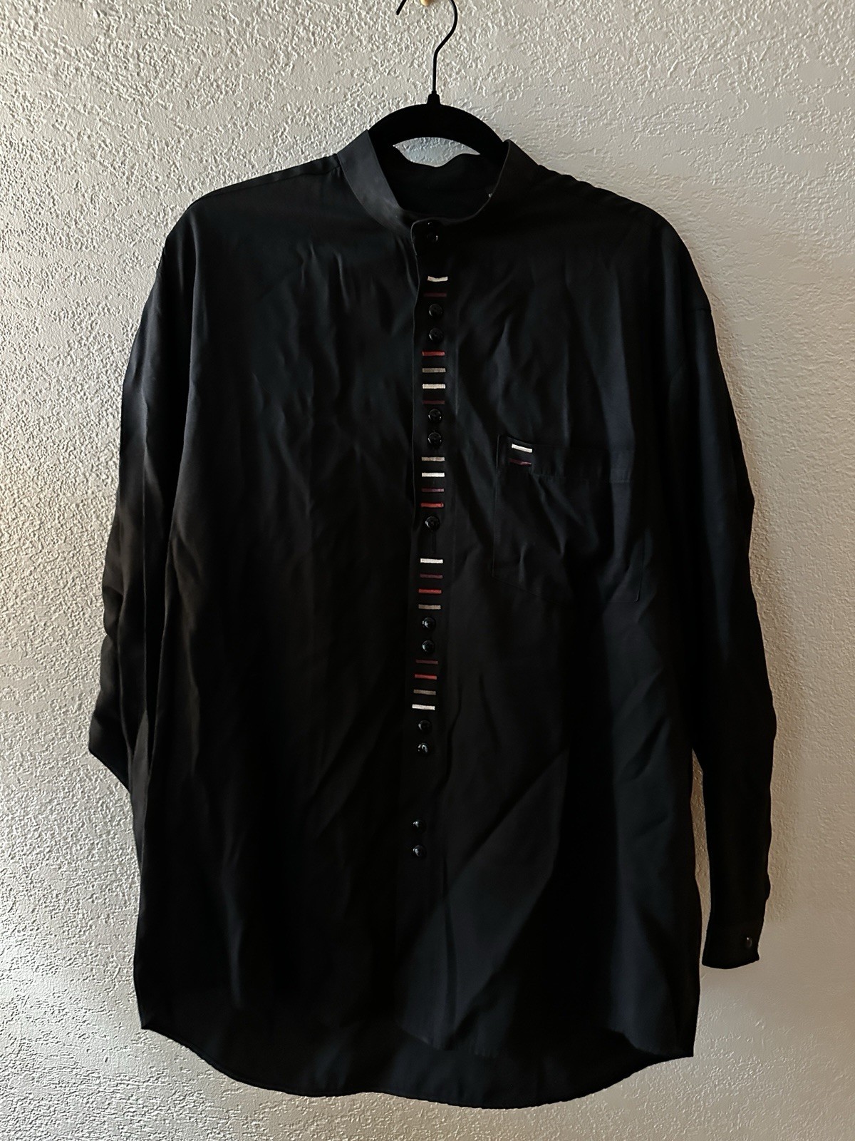 Filipino Barong Tagalog Long Sleeve Black Shirt Size Large