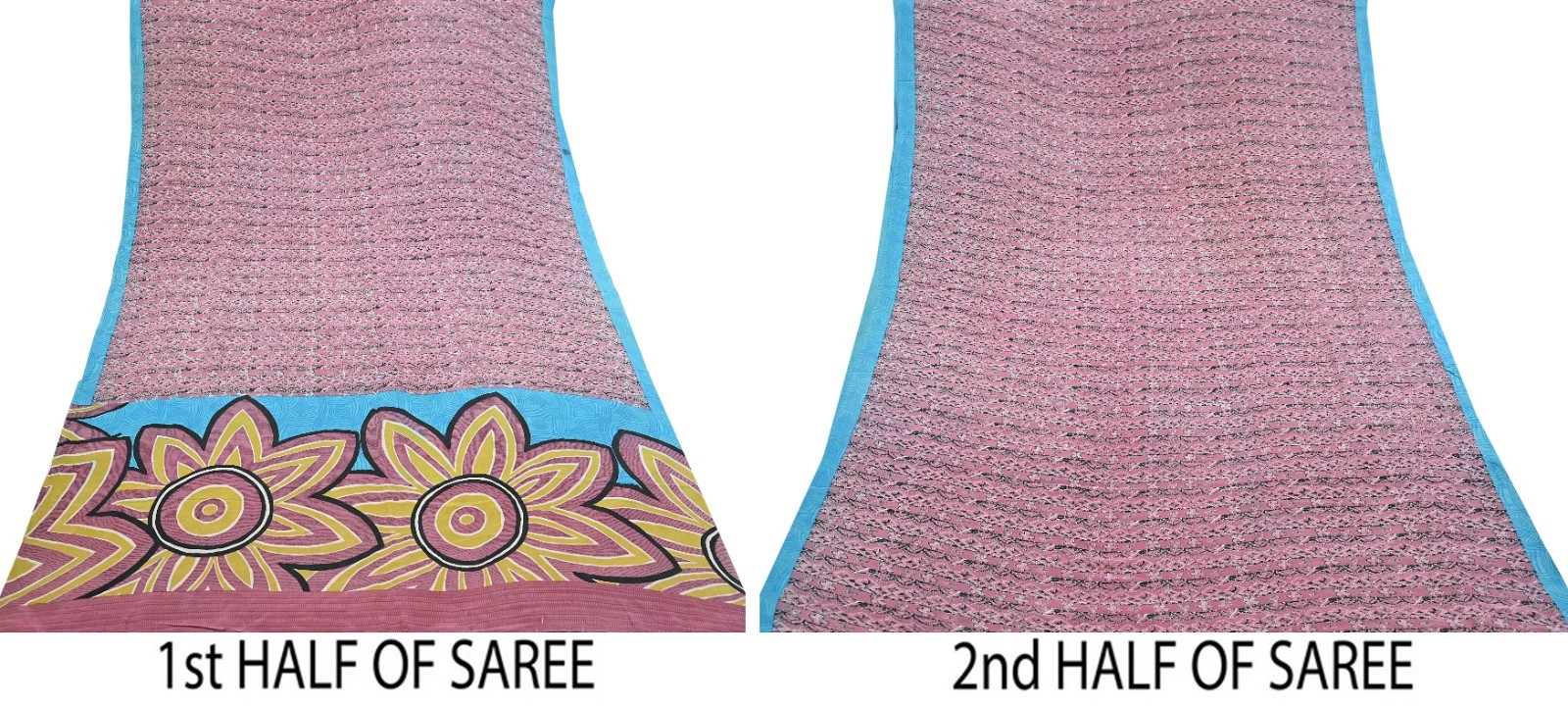 Indian Vintage Sari Pink & Black Pure Crepe Silk Printed Saree 5yard Sewing Soft