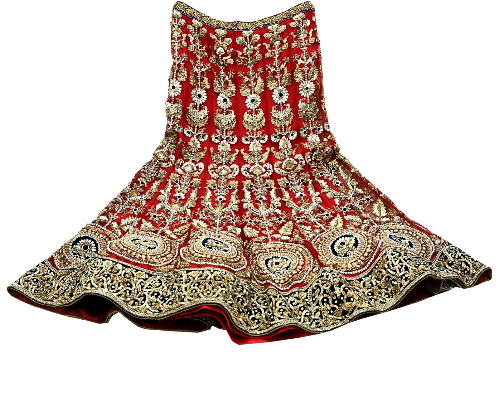 Indian Heavy Red Net Hand Embroidered Designer Anamika Khanna Lehenga 3pcs Set