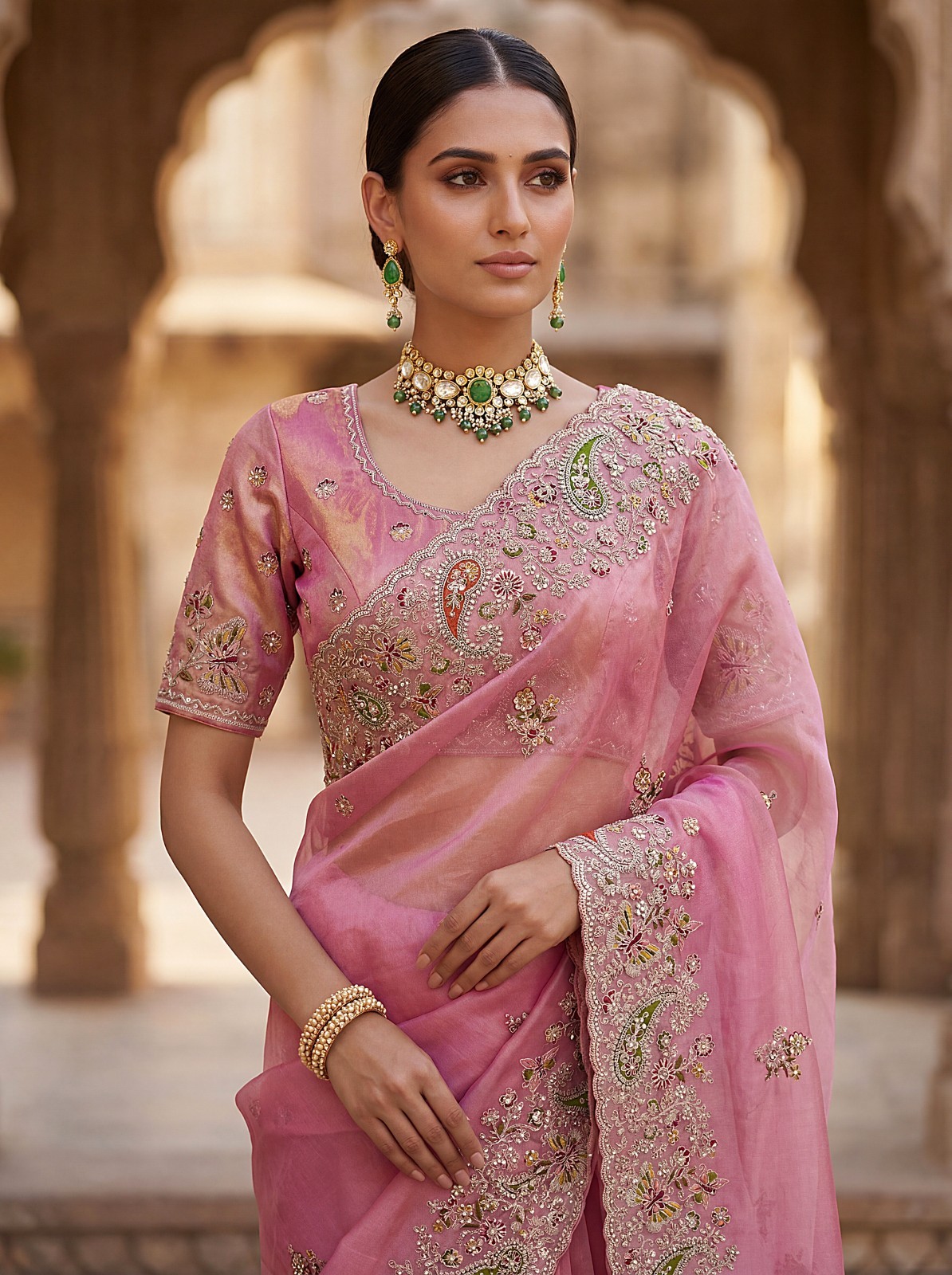 Designer Gabana Silk Saree Multi Thread Engagement Wear