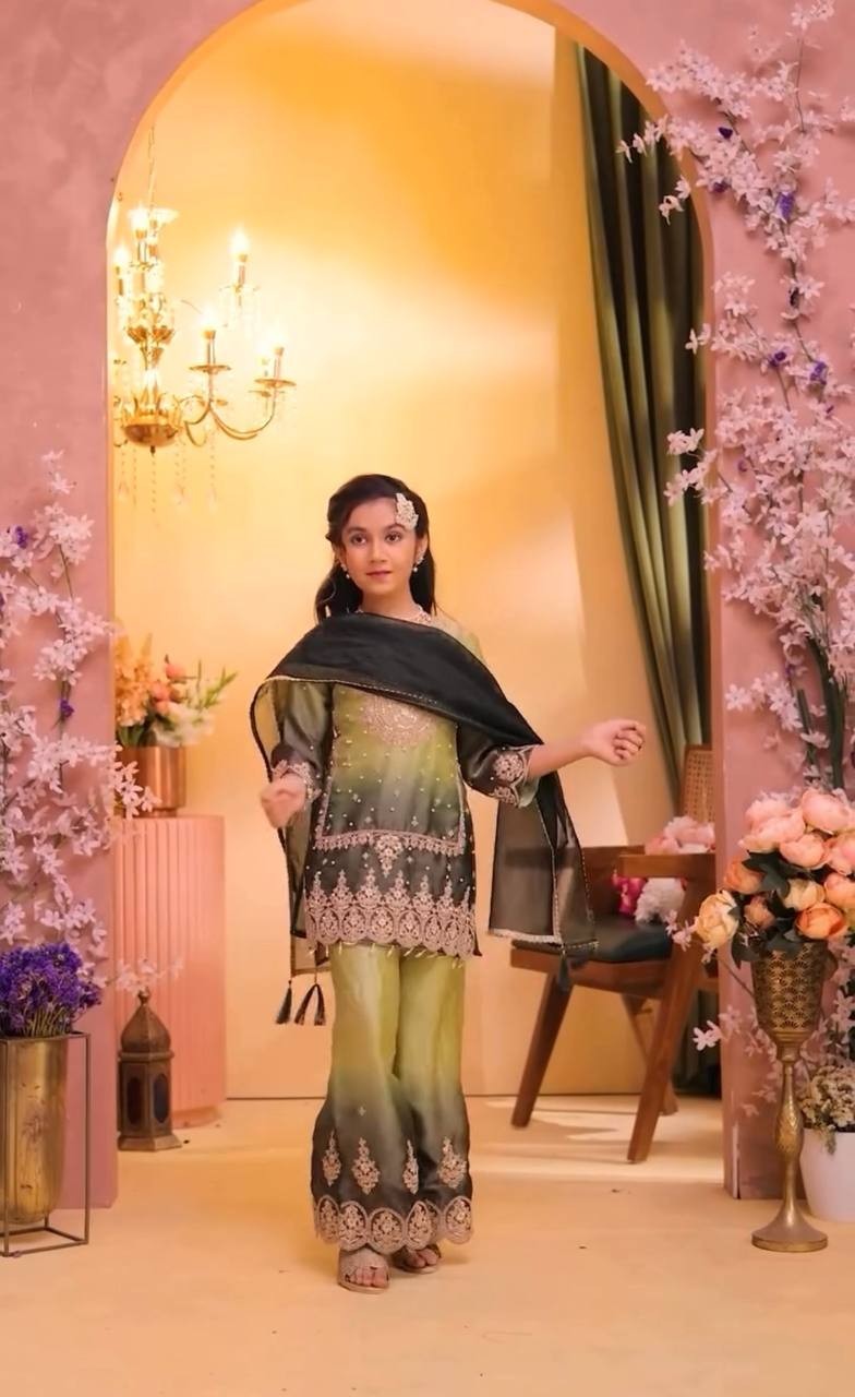 Designer Baby Girls Palazzo Suit with Digital Print & Moti Work