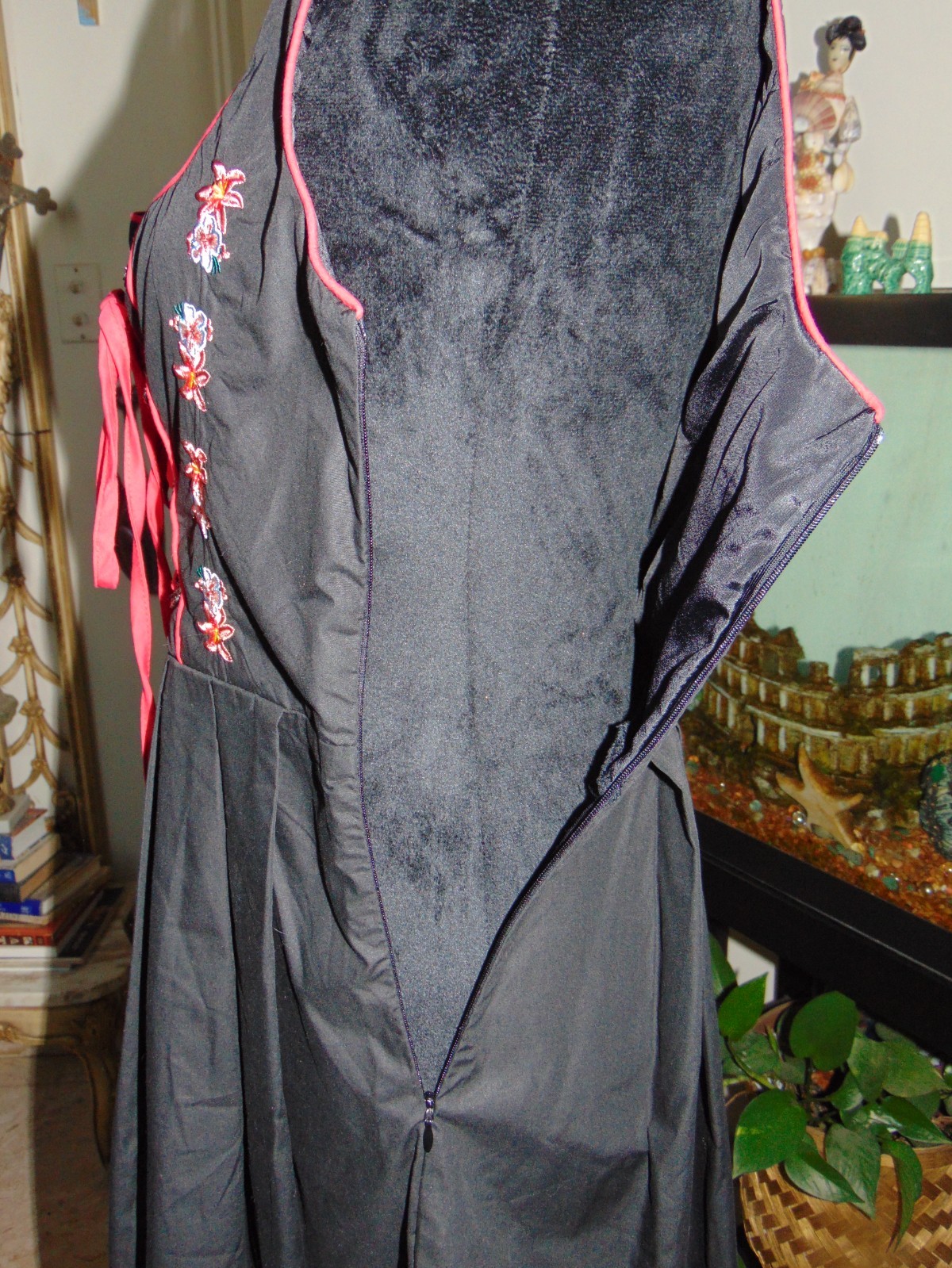 Jasambac Dress Embroidered German Dirndl Black Red Lace-Up Front Whimsioth S