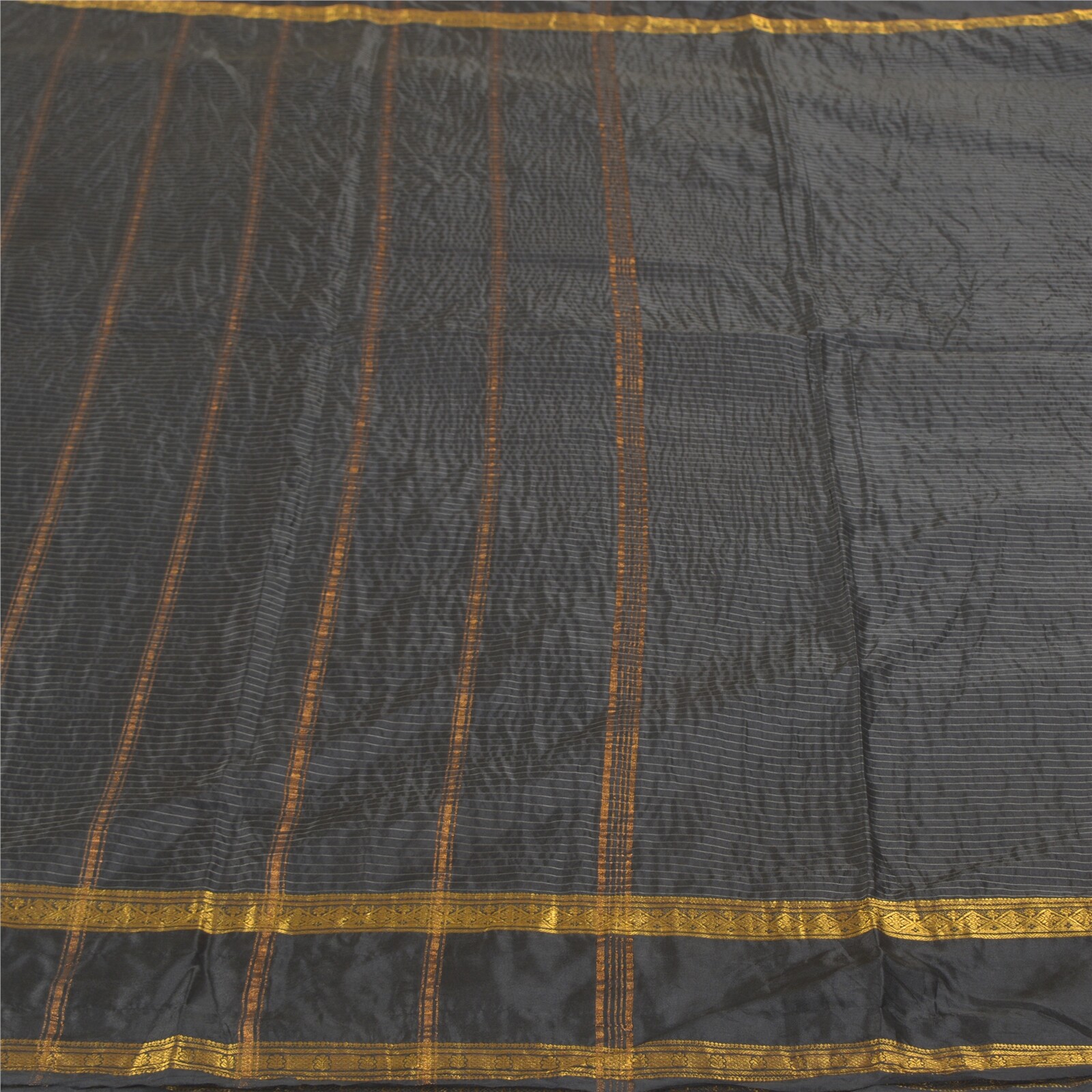 Sanskriti Vintage Black Indian Sarees Art Silk Woven Sari Craft Soft Fabric