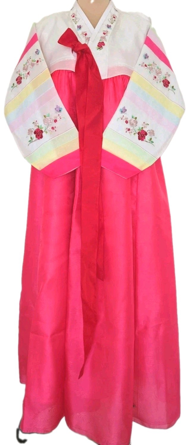 Traditional Korean Embroidered Hanbok 6 Piece Dress For Petite Woman Size XS