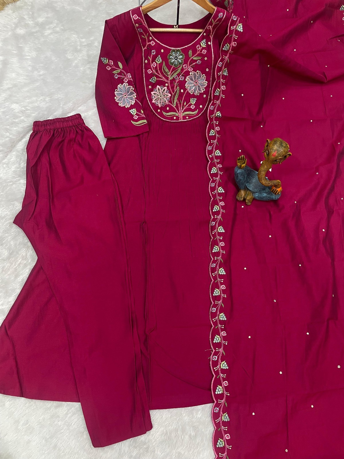 Premium Roman Silk Kurta Trouser Dupatta Set Party Wear Readymade Suit 3
