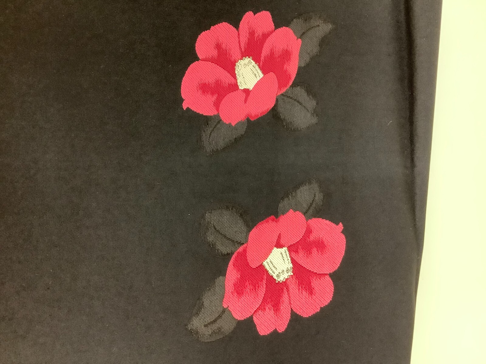 Japanese Vintage Kimono Nagoya Obi silk black embroidery flower 137.7×12.2in