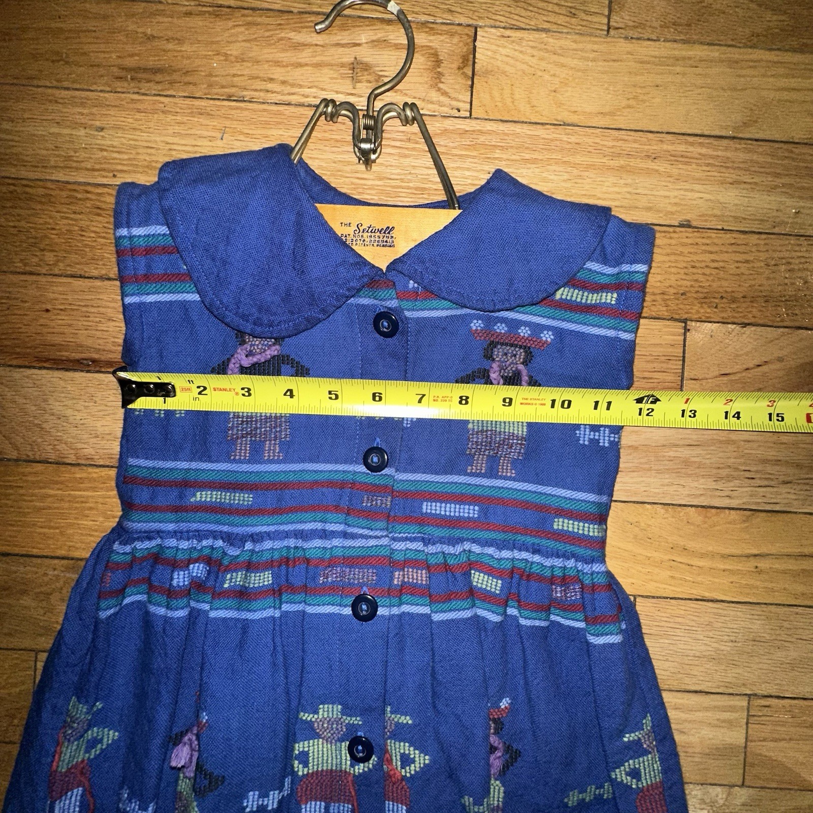 VTG Traditional Mexican Embroidered Guatamla Blue 100% Cotton Smock Dress Medium