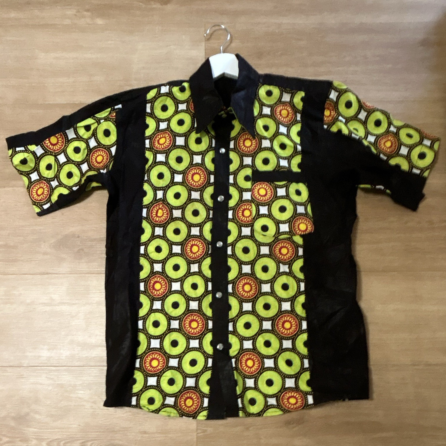 Men’s Dashiki African Print Ankara Cotton Short Sleeve Button-Up Shirt Size L