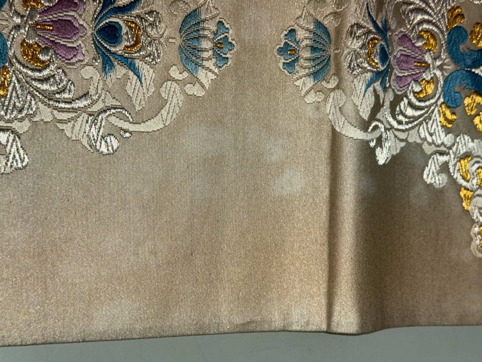 Japanese Vintage Kimono Fukuro Obi silk White Embroidery Expensive Dirt 170x12in