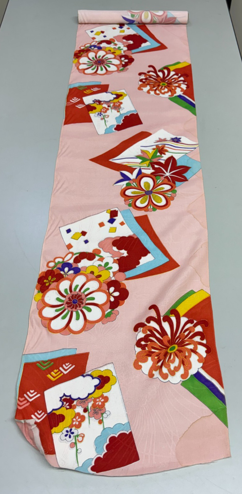 Japanese Vintage Kimono Fabric cloth Boro Silk Pink Drit tradition 35.4×13.3 in
