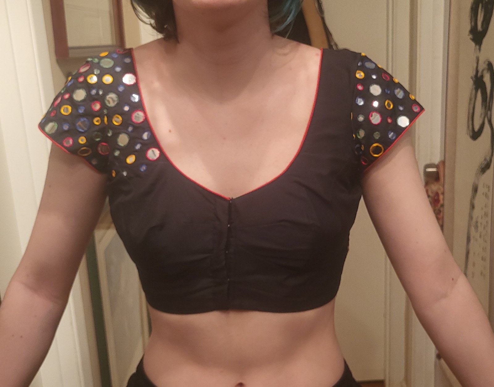 Womens Belly Dancing Crop Top With Embroidery and Mirrors