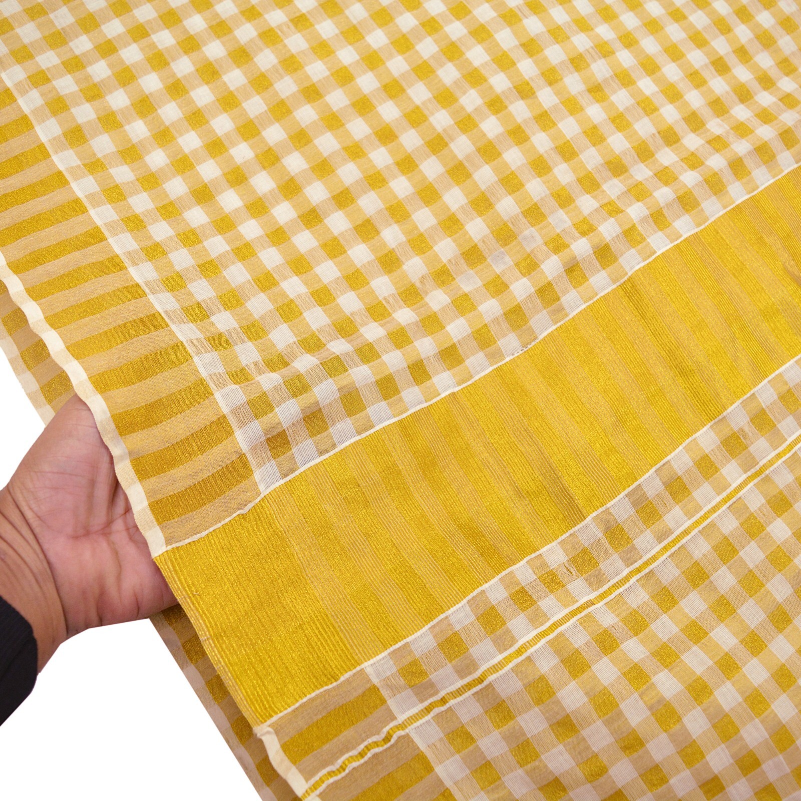 Indian Vintage Heavy Sari Off-White Woven South Sarees Pure Cotton Zari 5Yd