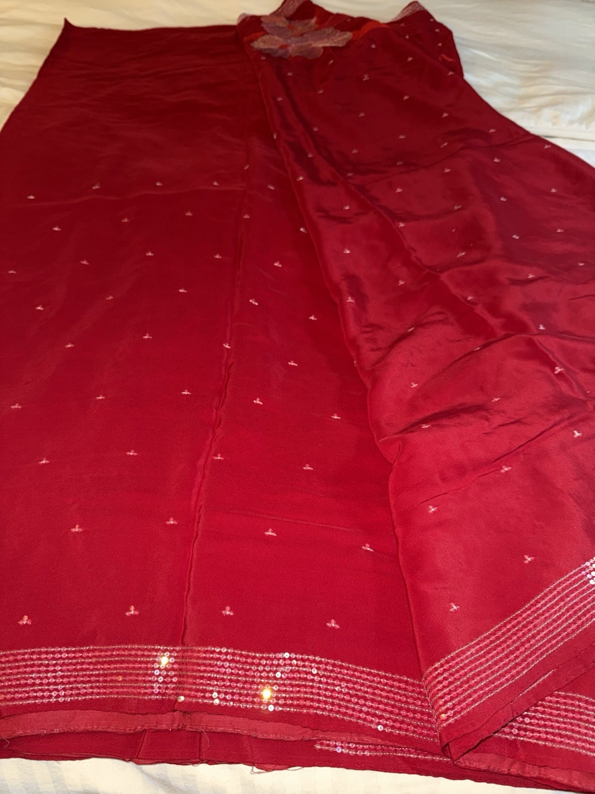 Red Silver silk Floral Sequin Embellished Saree with Blouse for Women Free Size