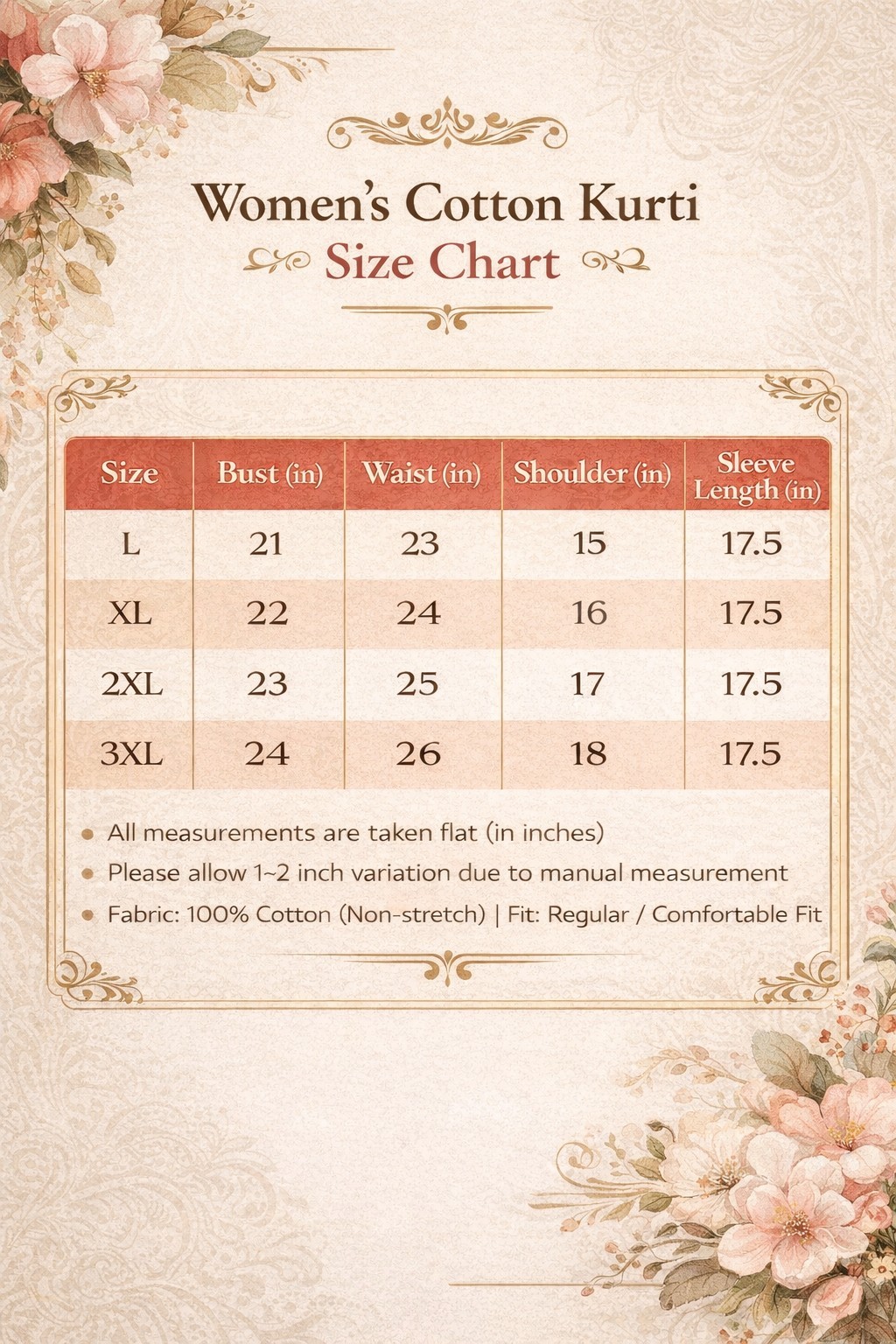 Women’s Indian Cotton Kurti – Floral Embroidered Ethnic Kurta Top