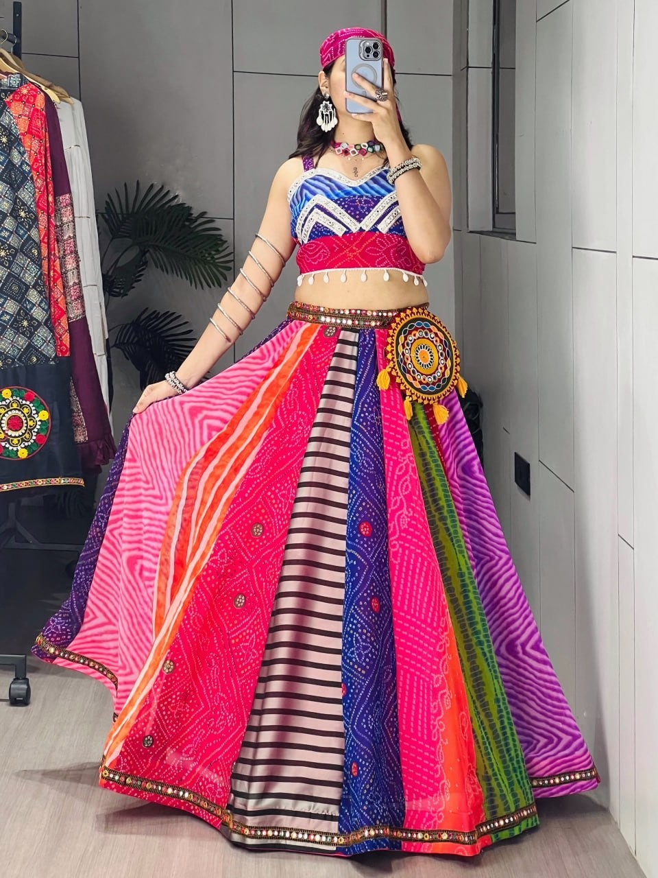 Garba Lehenga Choli for Women Faux Georgette Mirror Work Festival Wear