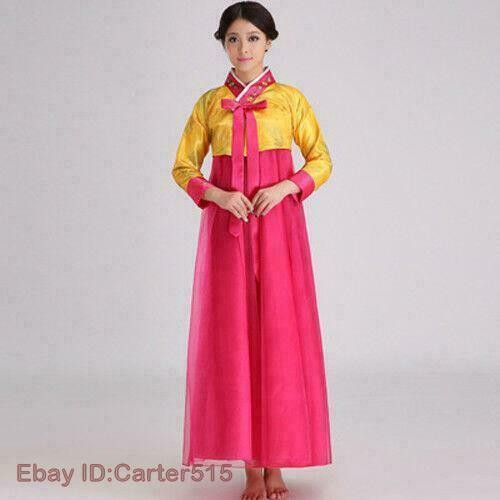 Women Korean Traditional Hanbok Gown National Dance Costume Dress 3Colors Long