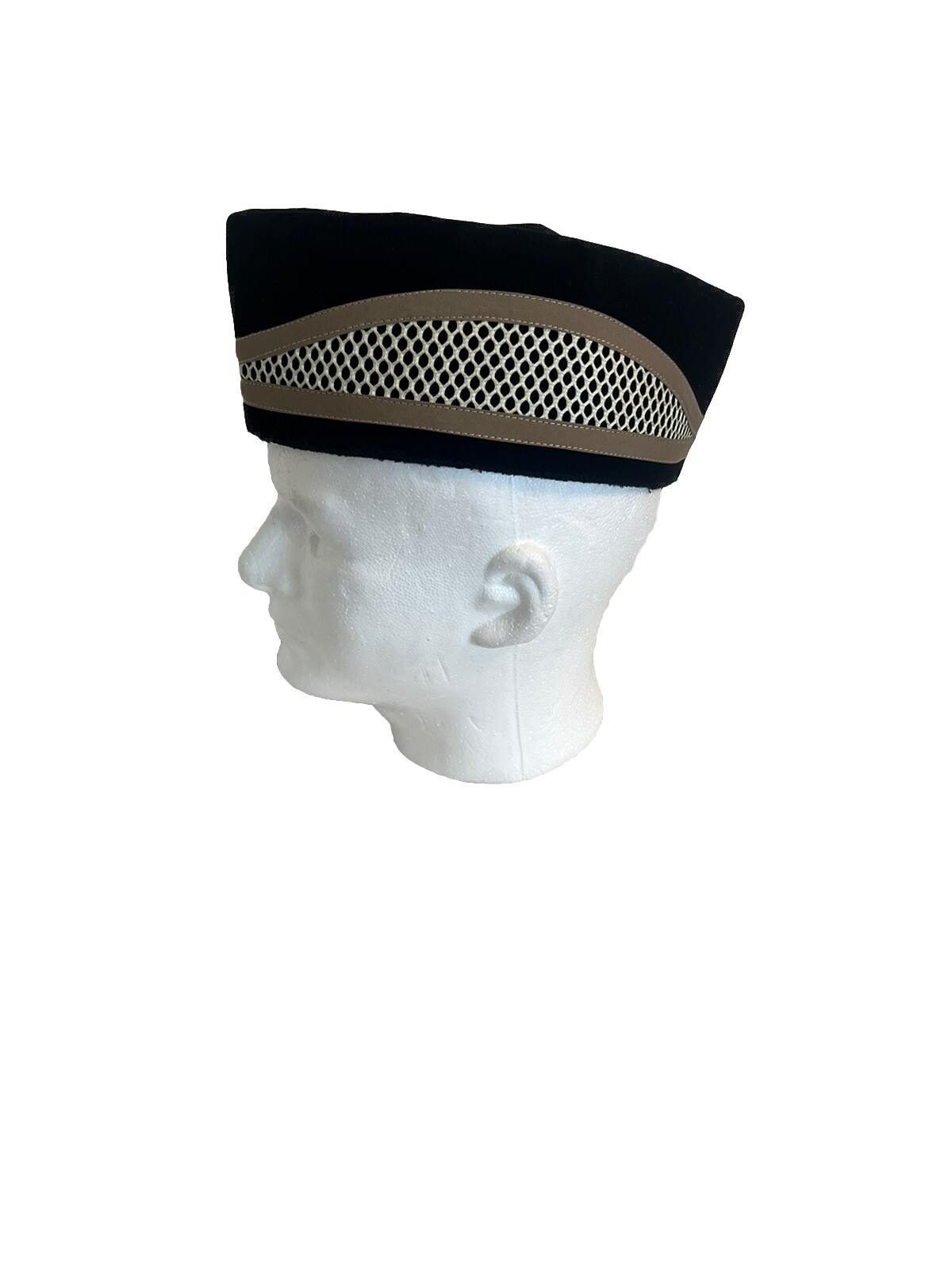 Black / Beige Color Handmade African Traditional Chieftaincy Hat. One Size