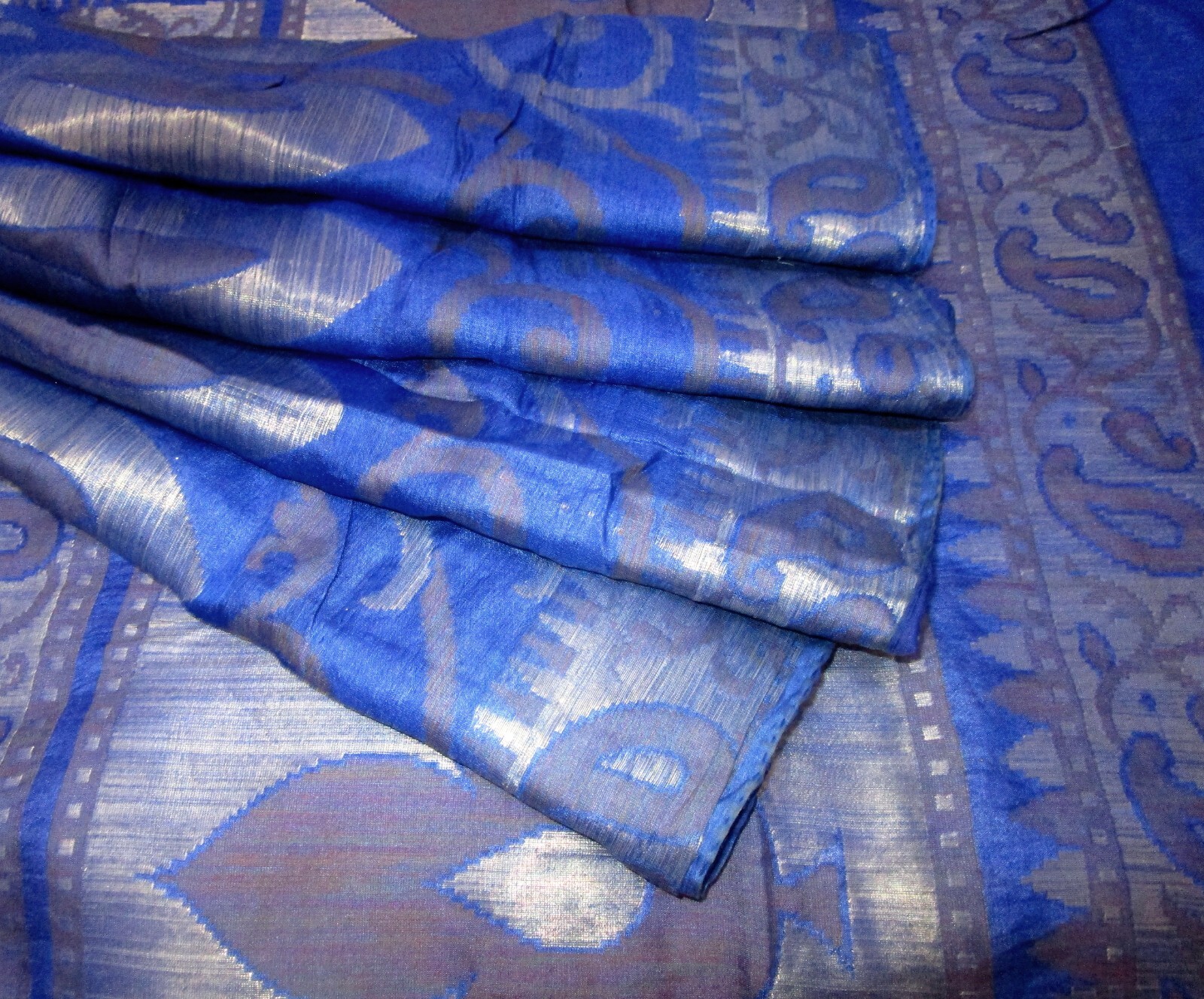 BVH WEARABLE PURE SILK Vintage Sari Saree 5yds 21MAY84 X01 E740 Blue #ABCKB