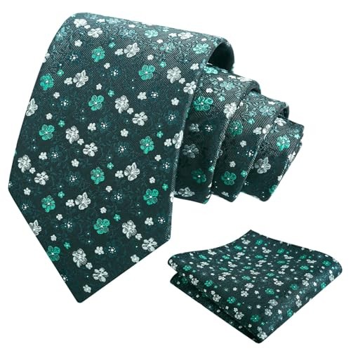 Mens 3.15inches Exquisite Floral Tie with Small Flower Printed D142-dark Green