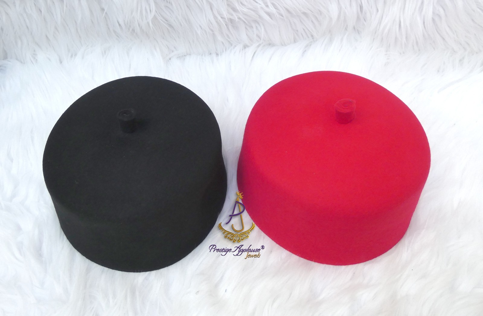 Black Red Chieftaincy Ozo African Traditional Cap | Igbo Hat Fez Style Wool Cap