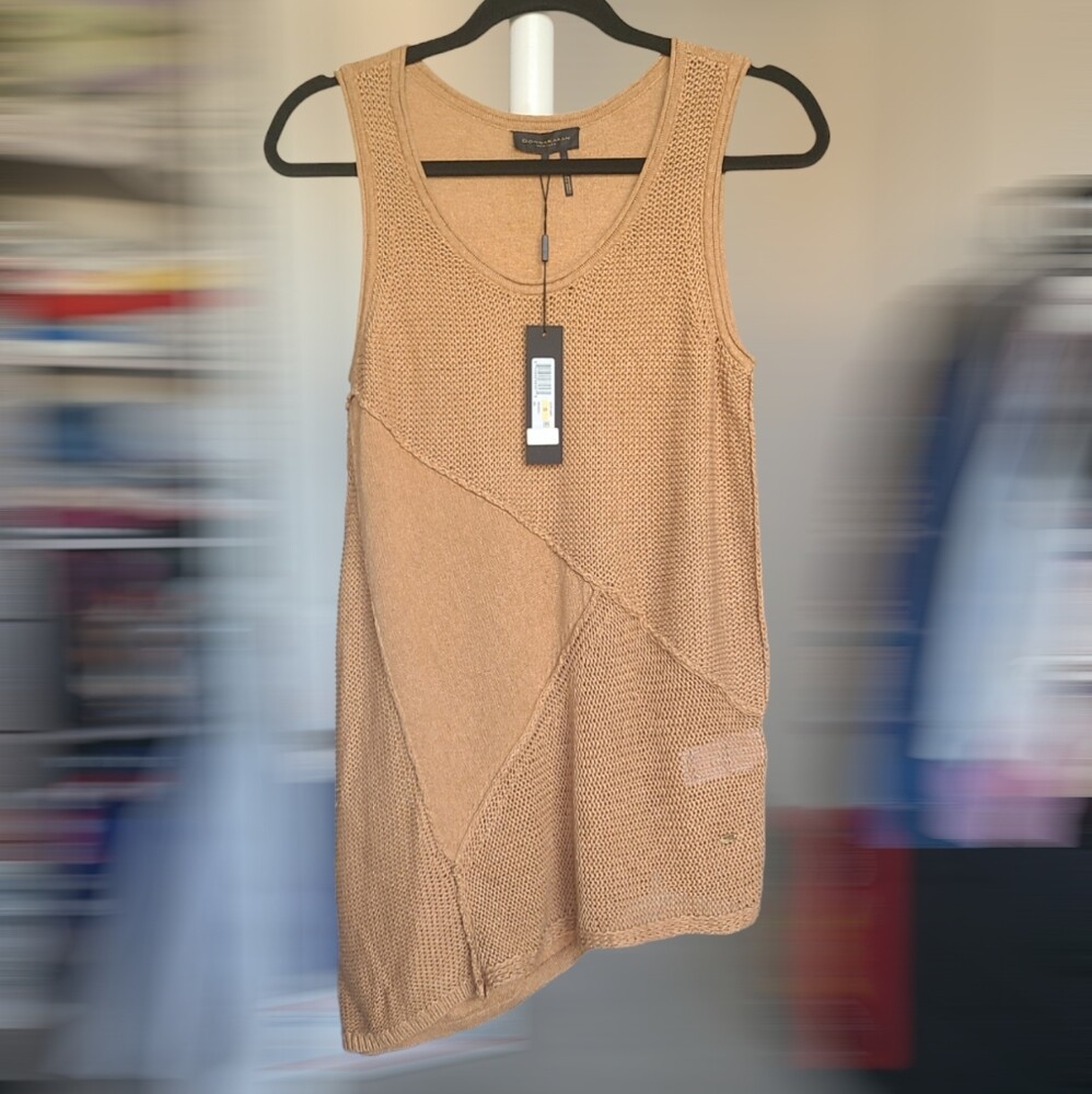 Donna Karan NY Womens Small Brown Sleeveless Top Knit Tunic Asymmetrical Shirt