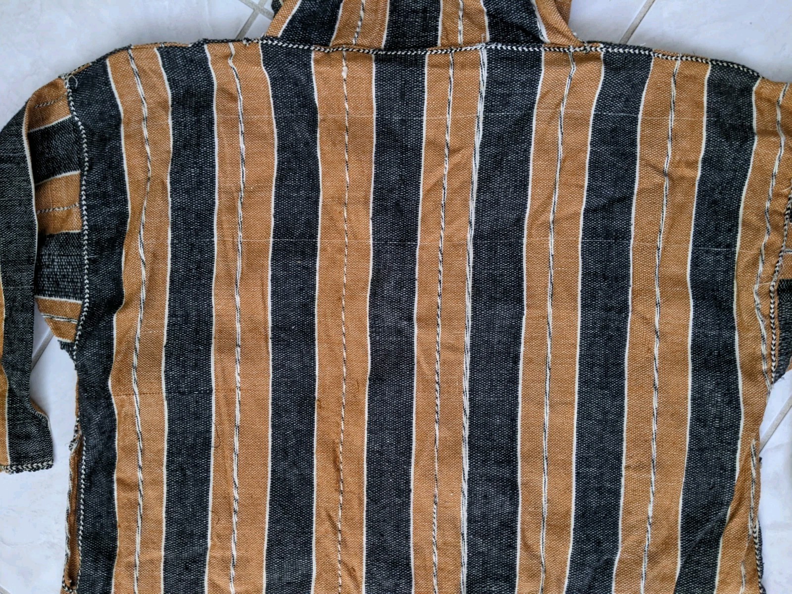 Vtg Handmade Moroccan Djellabah Stripes Jellaba Kaftan Wool Hooded Thobe Long