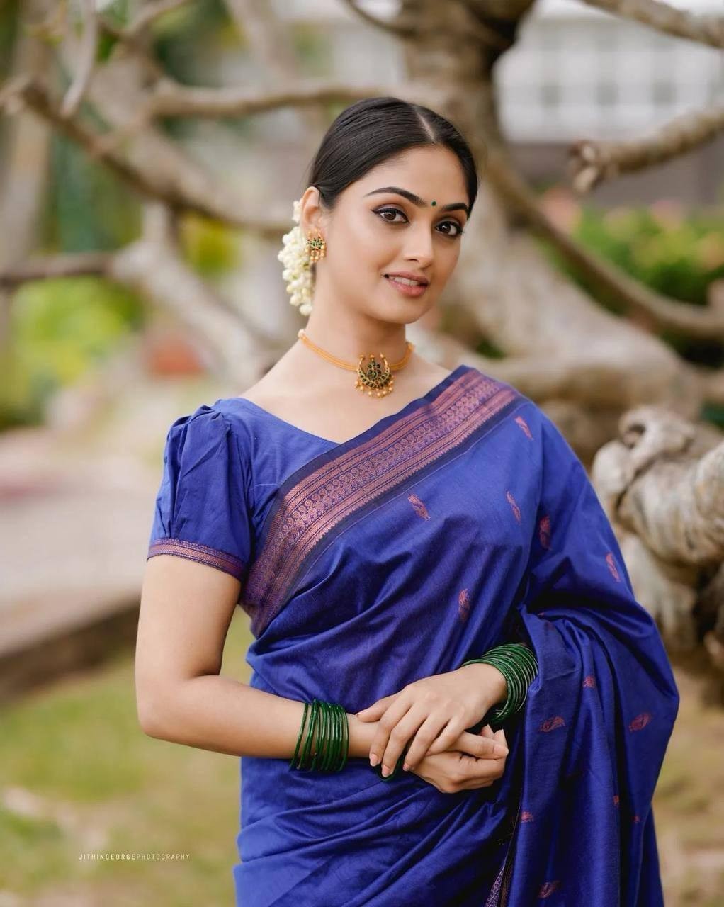 Indian Wedding Saree Blue Lichi Silk Rich Pallu Bollywood Saree with Blouse