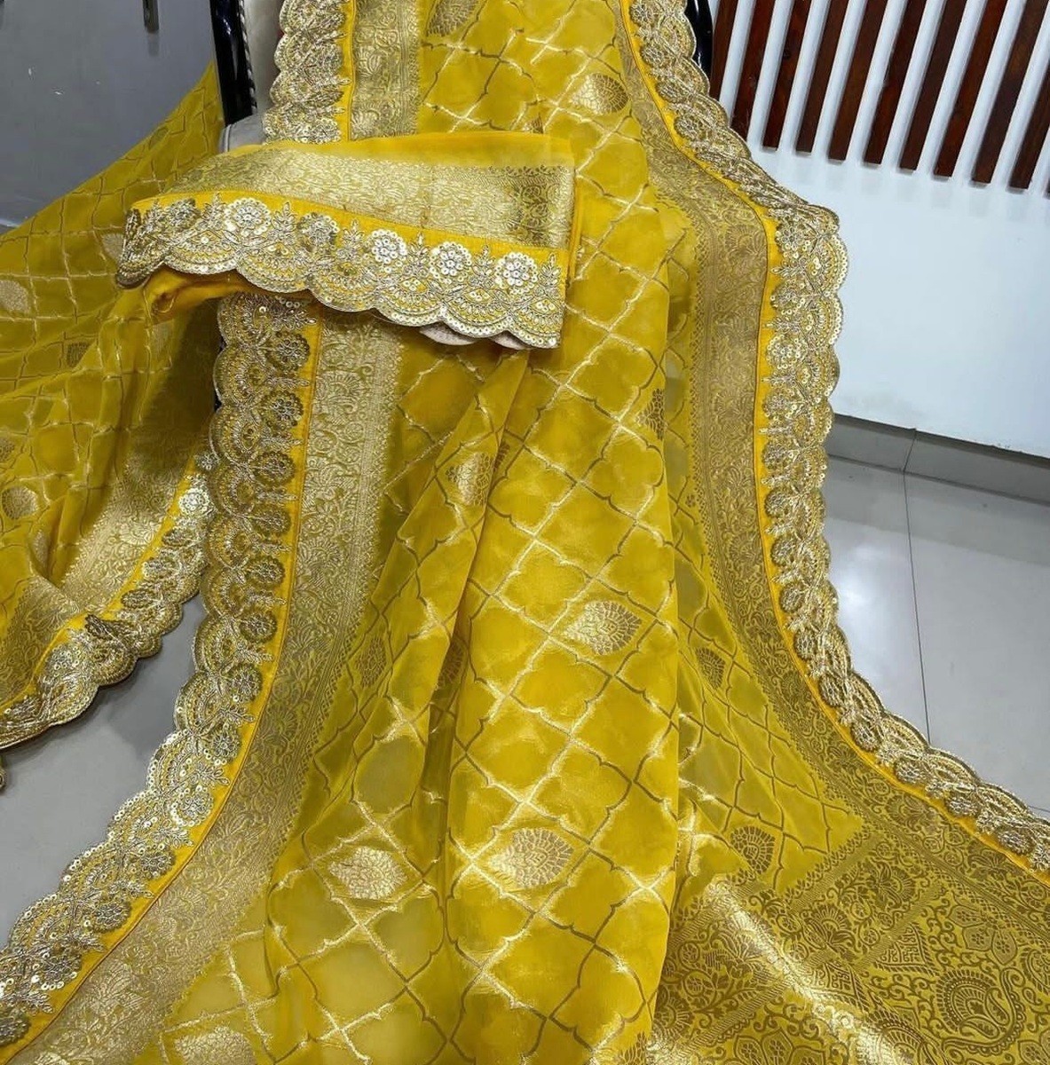 Luxury Khadi Pattu Crepe Silk Saree, All-Over Zari Design, Scalloped Lace Borde