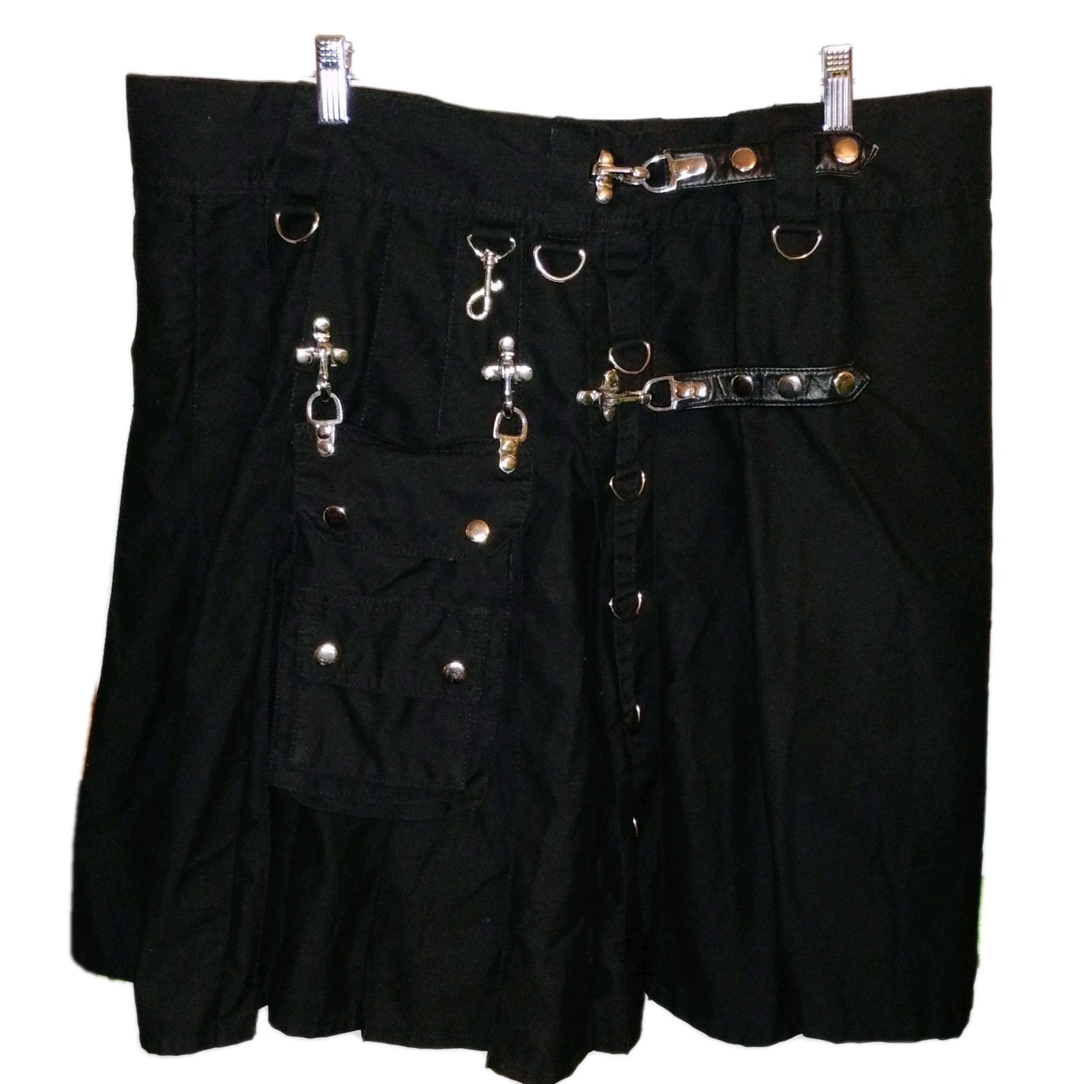 Scottish Unique Shop Grand Gothic Utility Kilt Black Cotton Men Size 42 Accents