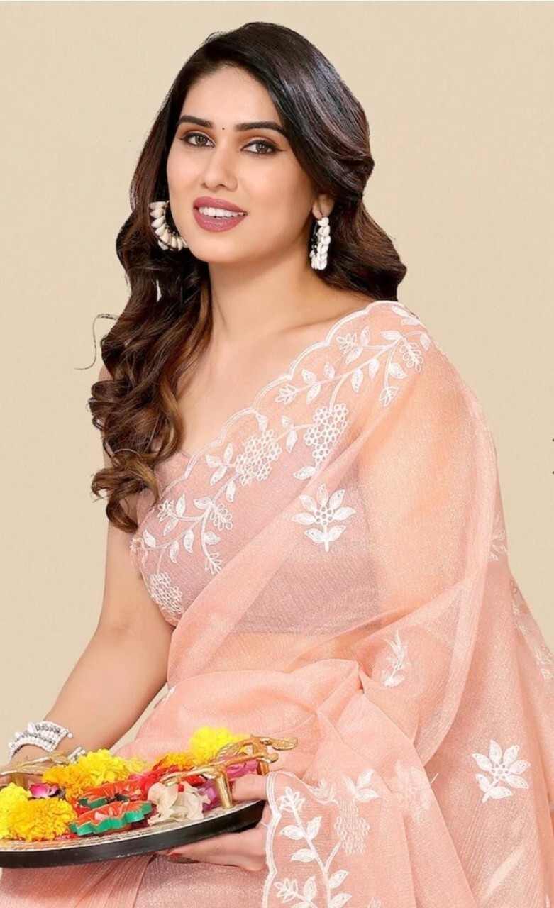 Embroidered Bollywood Art Silk Saree (Pink)