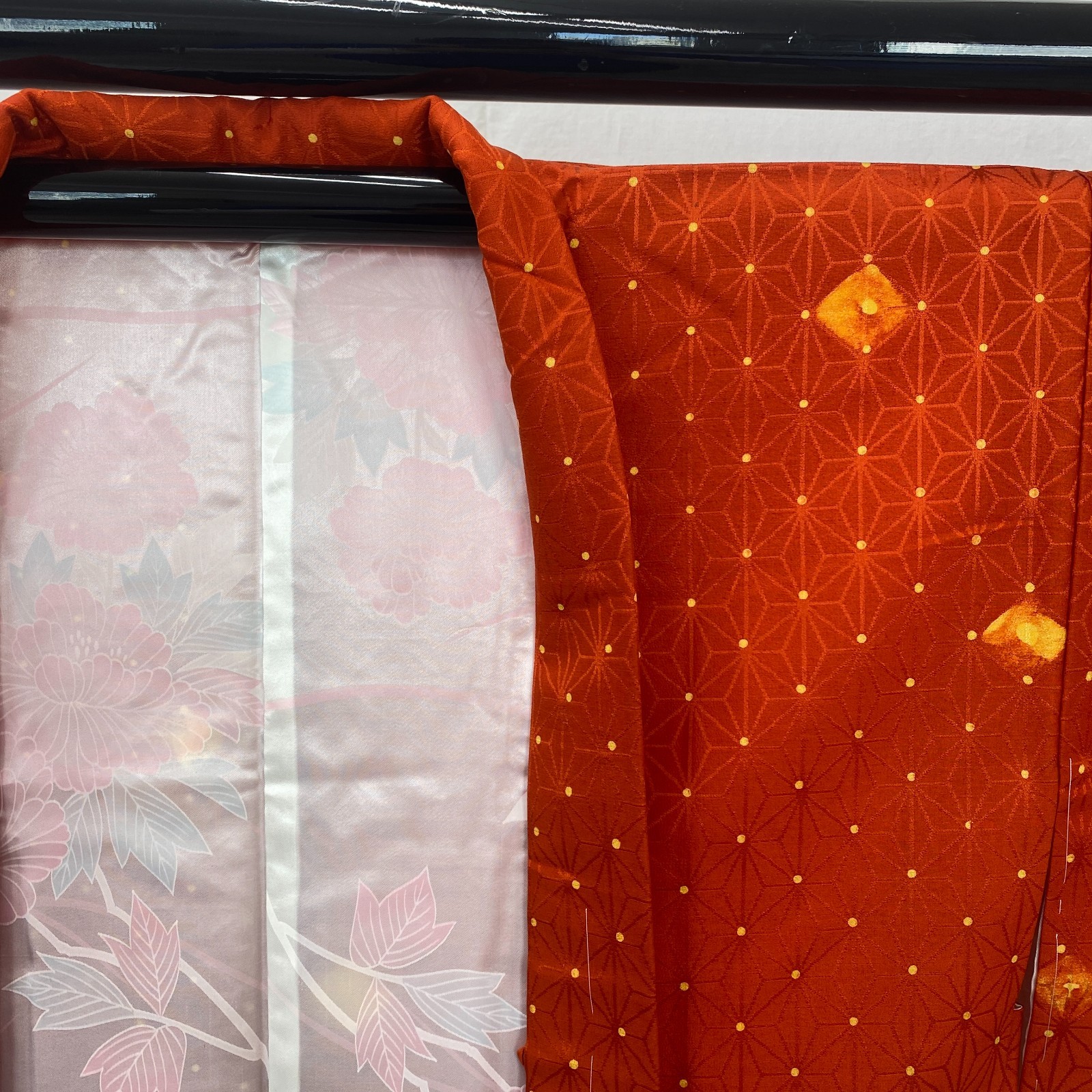 Japanese Vintage Kimono Haori Jacket Silk Red Traditional Authentic 32in
